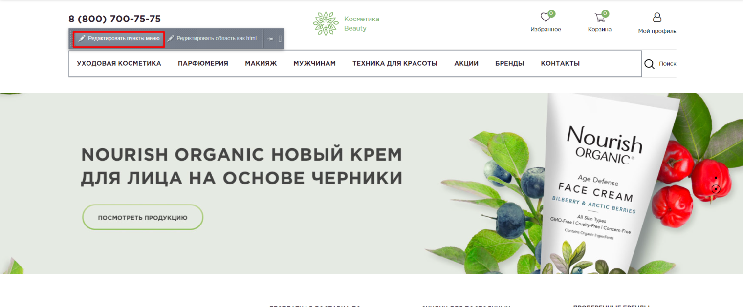 4. Пункты меню не из каталога